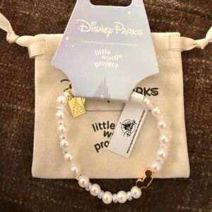 Disney Parks Pearl Stretch Bracelet Gold Mickey Hat Charm Little Words Project